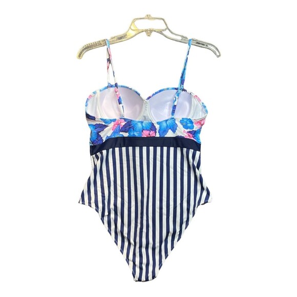 CUPSHE Stripe and Floral One Piece Swimsuit Bathing Suit Push-up NWT Sz L - Picture 2 of 8